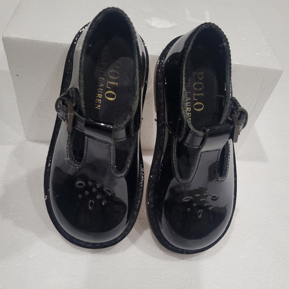 Polo by Ralph Lauren Glossy Patent Leather Black Kids Shoes - Sz 6.5